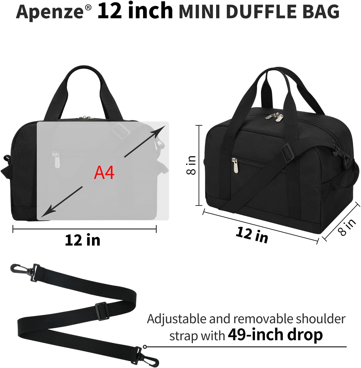 Kleine Sporttasche 18 Zoll Handgepäck Reisetasche für Wochenendtrips Sport-Schwarz