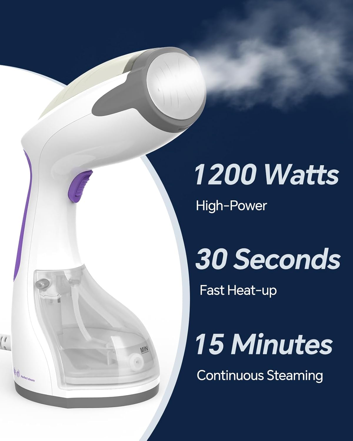 BEAUTURAL 1200-Watt Handheld-Dampfglätter für Kleidung, 30 Sekunden Aufheizzeit, 260 ml Wassertank, Aqua