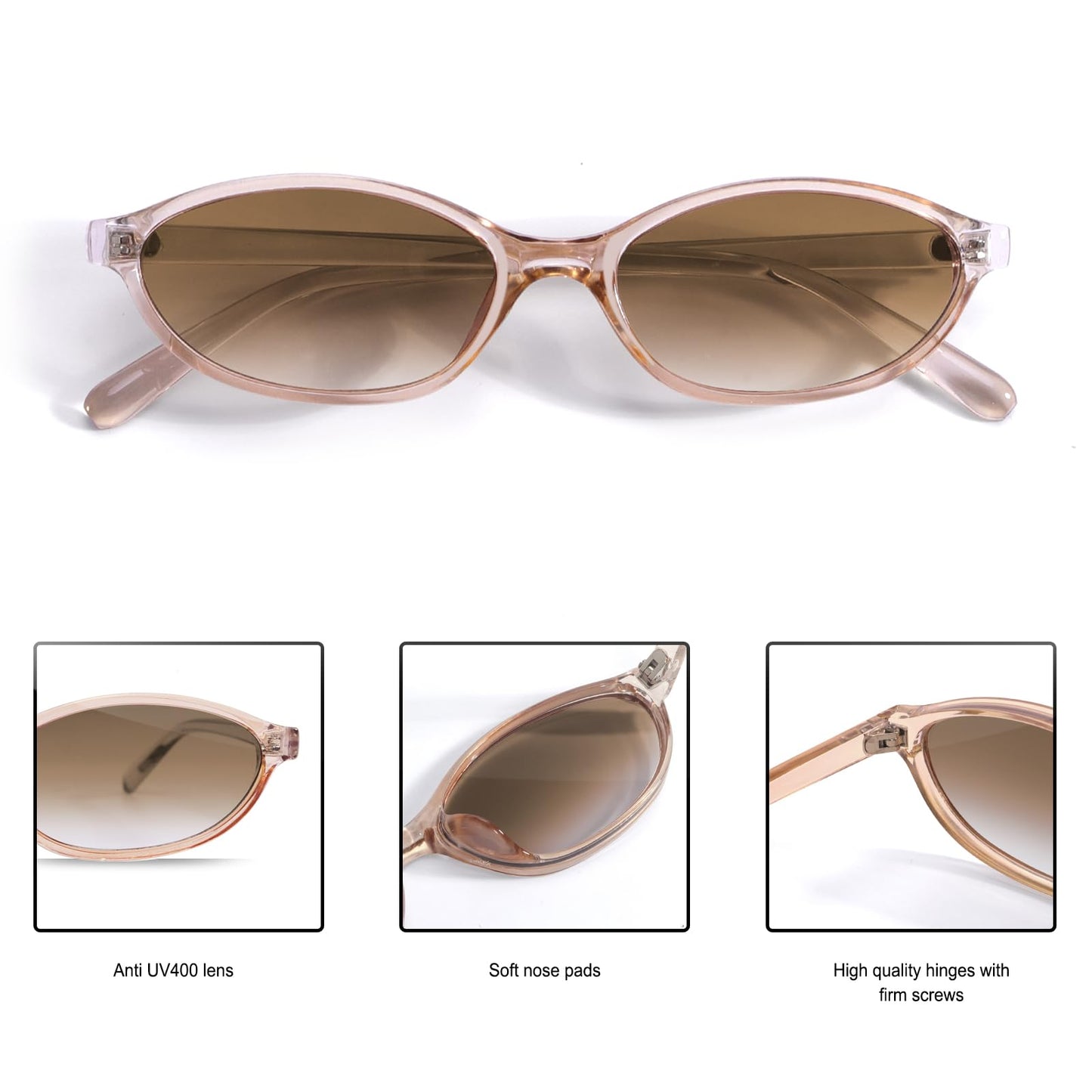 GUVIVI Retro Ovale Sonnenbrille für Damen Chic Cat Eye 90er Jahre Sonnenbrille Leichte Schmale Sonnenbrille Trendiger UV-Schutz Sonnenbrille