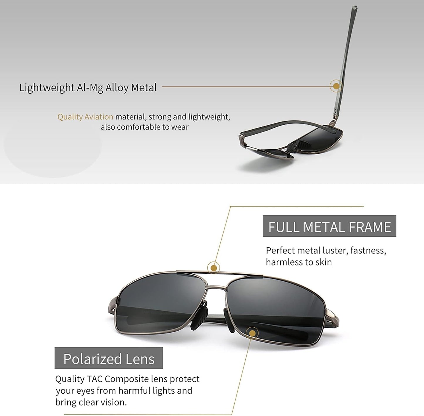 SUNGAIT Ultra Lightweight Rectangular Polarized Sunglasses