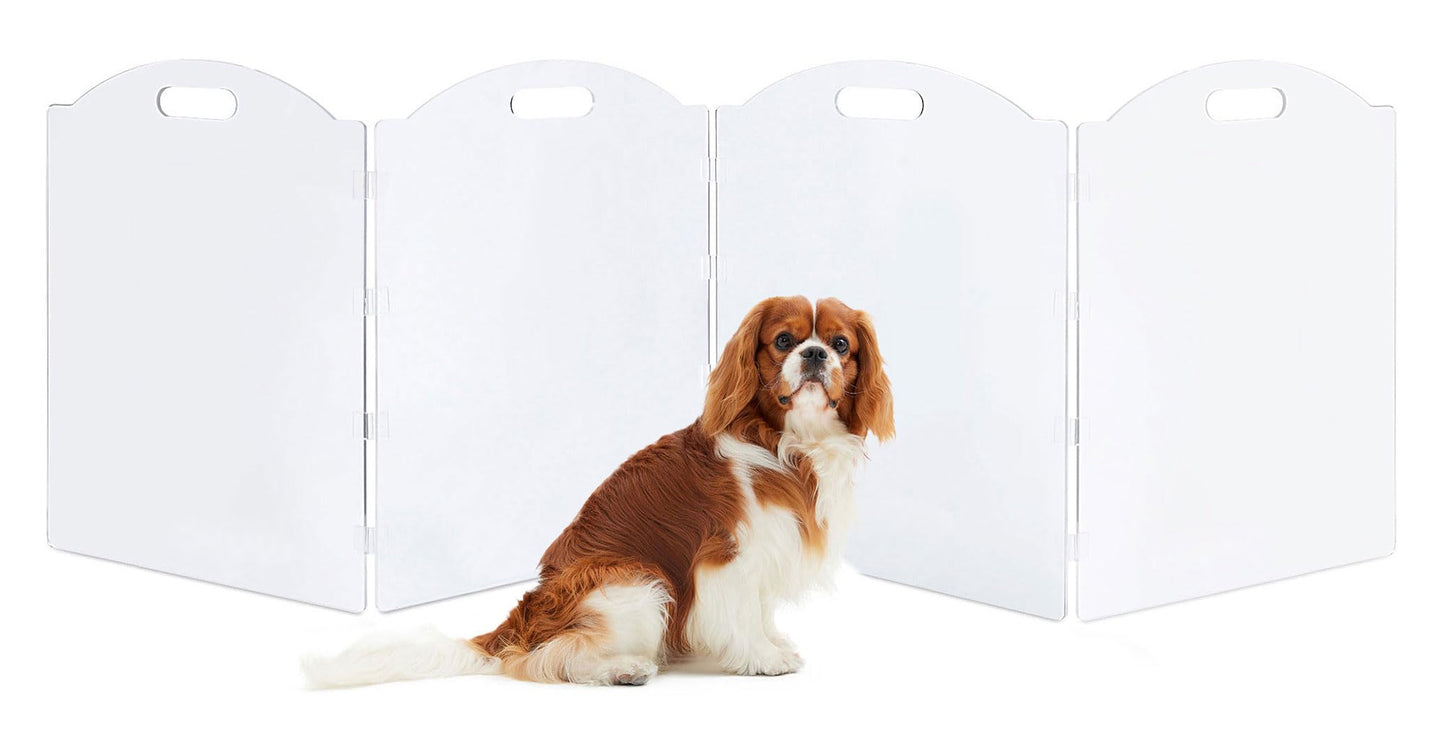 Clear Acrylic Freestanding Dog Gates for the House – Folding 3-Panel Pet Gates for Doorways, Indoor Stairs, and Hallways, Transparent Barrier for Dogs, Puppies, and Cats