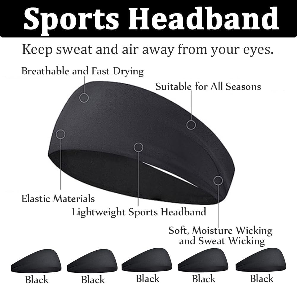 Sports Headbands for Women (5 Pack), Moisture Wicking Workout Headband for Running, Cross Training, Yoga and Bike