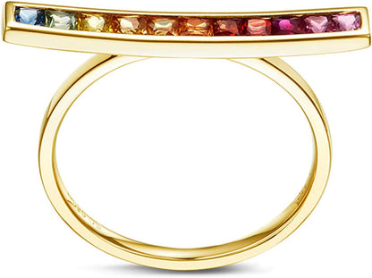 Aienid 18Ct Yellow Gold Womens Ring Custom 0.95Ct Blue Sapphire Rectangular Full of Diamonds Engagement Ring for Her