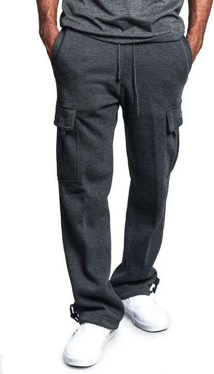 Herren Fleece Cargo Hose Dicke Sweatpants Freizeithose Loose Sports Jogginghose mit Taschen