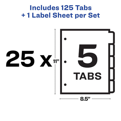 Avery 8 Tab Dividers for 3 Ring Binder, Easy Print & Apply Clear Label Strip, Index Maker Customizable Multicolor Tabs, 25 Sets (11424)