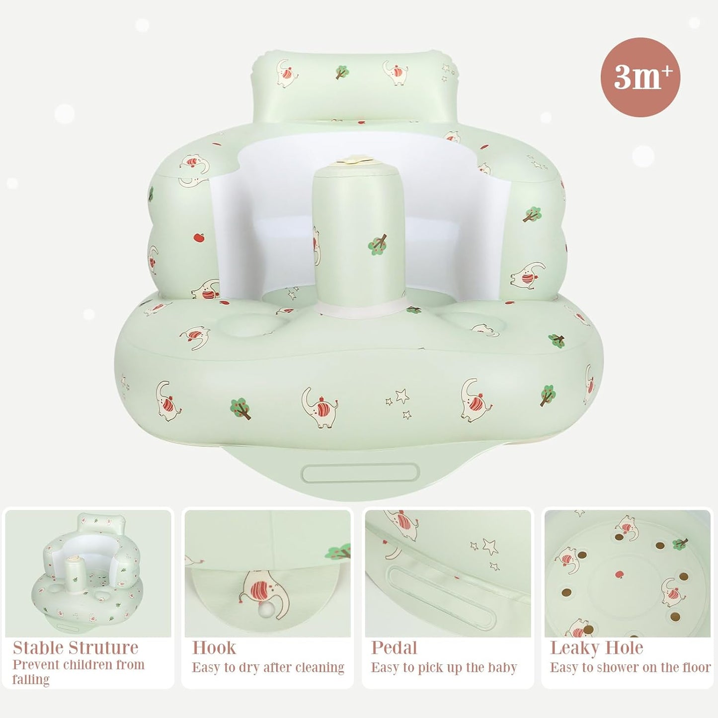 Aufblasbarer Babysitz, aufblasbarer Babystuhl für Babys ab 3 Monaten, aufblasbarer Sommerstuhl mit integrierter Luftpumpe, Baby-Bodensitz zum Sitzenlernen, Spielen, Campen, Orange