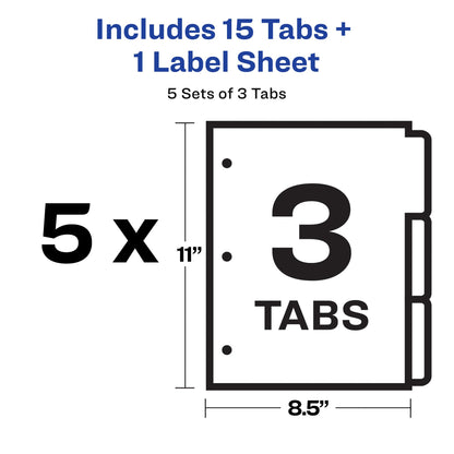 Avery 3-Tab Dividers for 3 Ring Binder, Easy Print & Apply Clear Label Strip, Index Maker Customizable White Tabs, 25 Sets (11445)