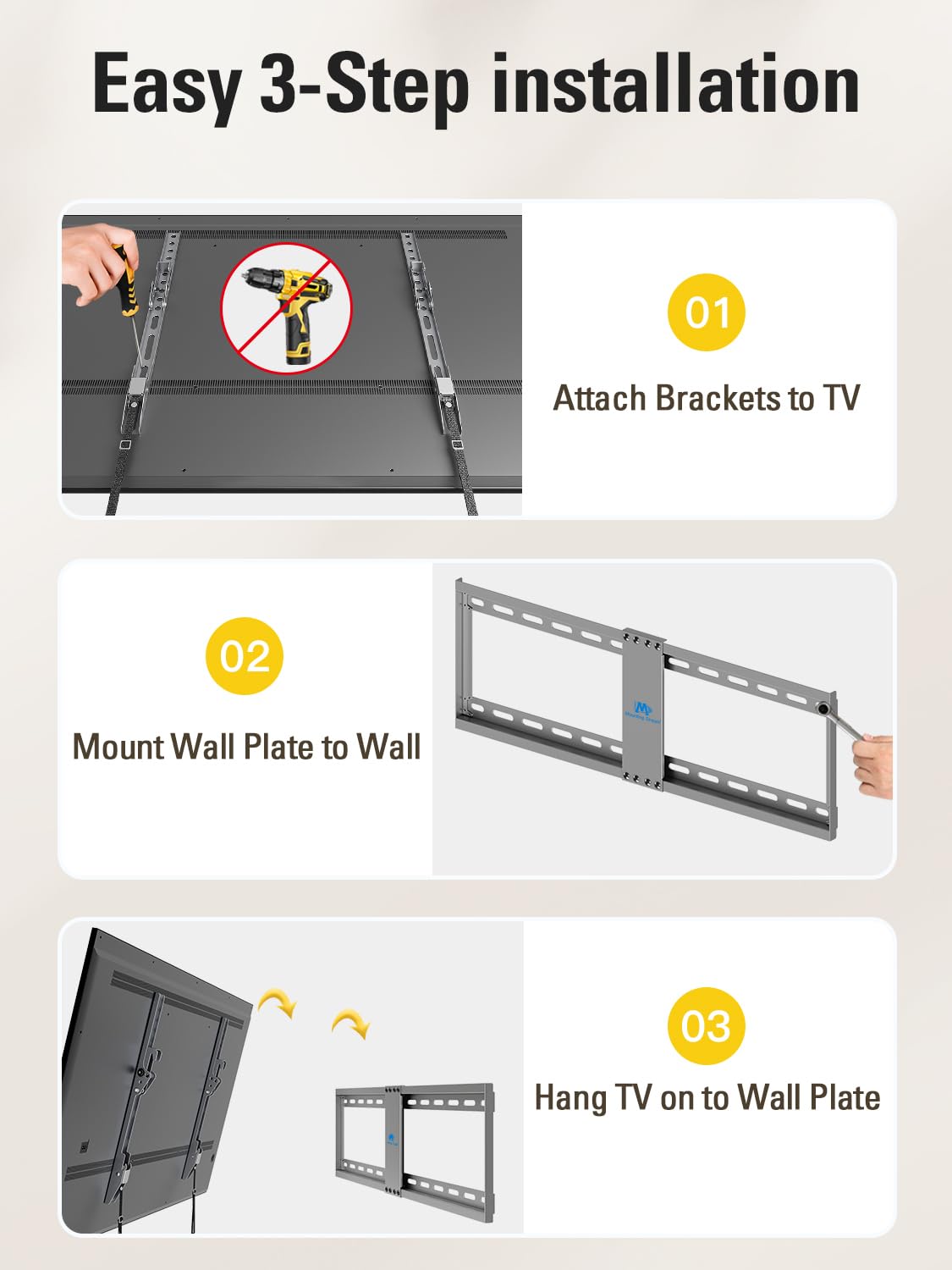 Mounting Dream TV-Wandhalterung für die meisten 37-75-Zoll-Fernseher, universelle neigbare TV-Halterung passend für 16", 18", 24" Ständer mit Tragkraft 132lbs, Max Vesa 600 x 400mm, flache TV-Wandhalterung mit niedrigem Profil