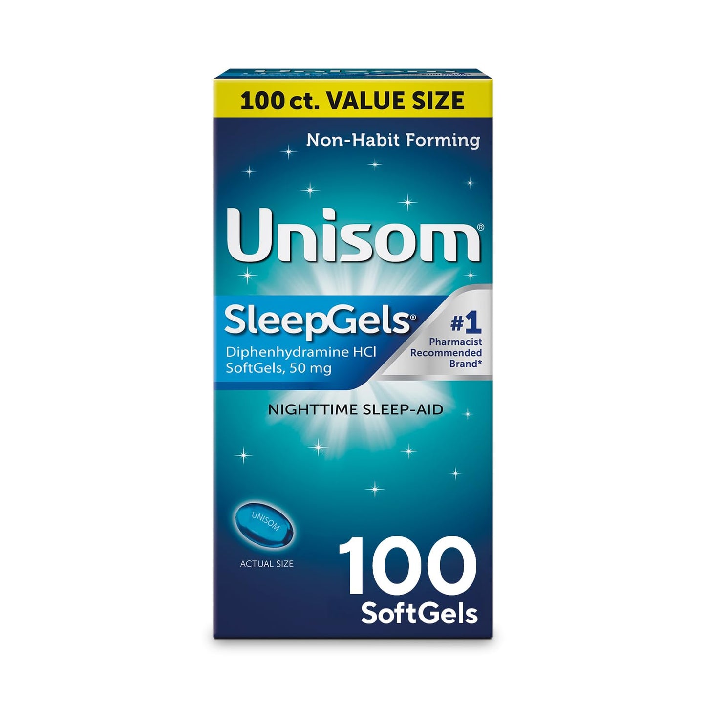 Unisom Nighttime Sleep-Aid Gels, Diphenhydramine HCI 50mg, 100 Count (Pack of 12)