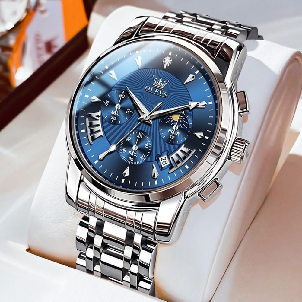 OLEVS Uhren für Herren Dresswatch mit Datumsanzeige Klassische Armbanduhren Multifunktionale leuchtende Herren Edelstahl-Armbanduhr Wasserdichter Chronograph Herren Business-Uhren