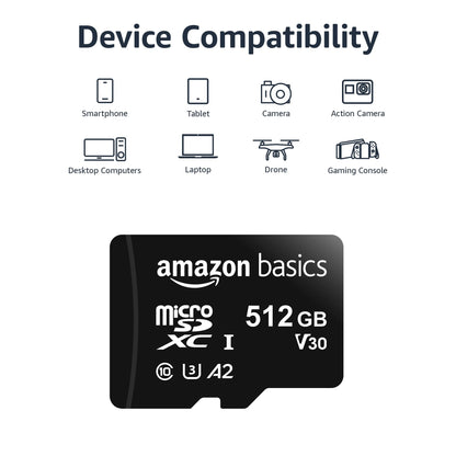 Amazon Basics microSDXC Speicherkarte mit Full-Size Adapter, A2, U3, Lesegeschwindigkeit bis zu 100 MB/s, 128 GB, Schwarz