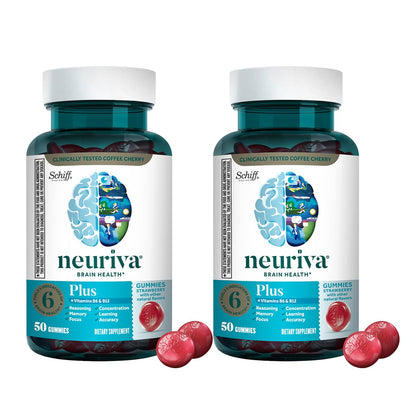 NEURIVA Plus Brain Supplements for Memory and Focus, Clinically Tested Nootropics Neurofactor and Phosphatidylserine with Vitamin B12, Vitamin B6, 50 Count Strawberry Gummies (Pack of 12)