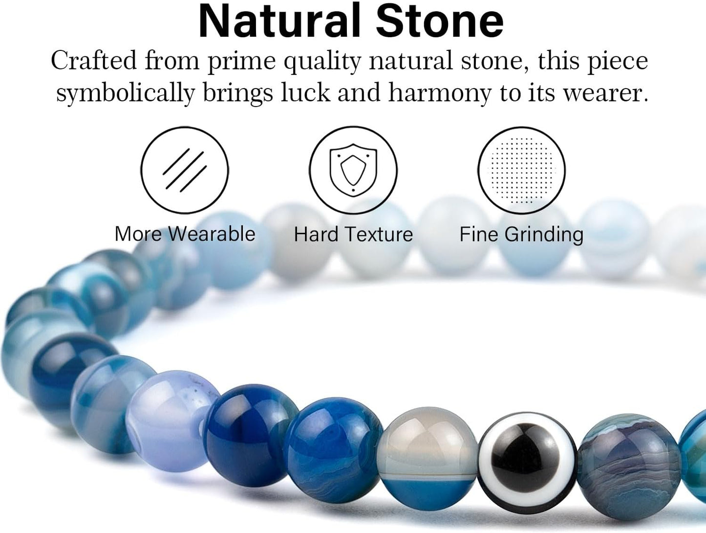 6 mm Böses Auge Armband aus schwarzen Kristallen – verstellbares Set aus Natursteinen für Herren und Damen, Schutzamulett als Geschenk für den Alltag/Geburtstag/Jahrestag