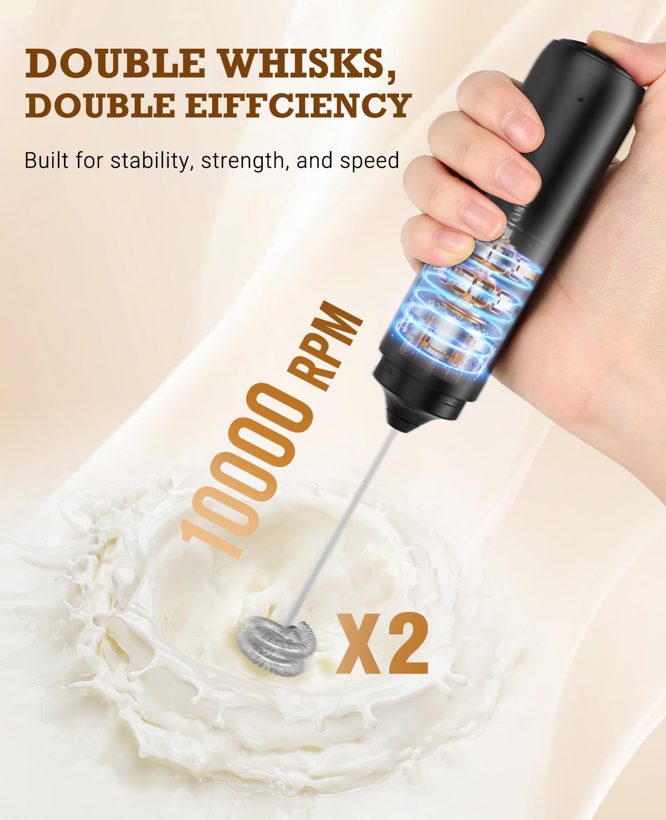 SIMPLETASTE Milchaufschäumer Handheld Elektrischer Quirl, Getränkemixer mit Edelstahl Schneebesen für Cappuccino, Bulletproof Coffee, Latte, mit Ständer, Schwarz, Batteriebetrieben