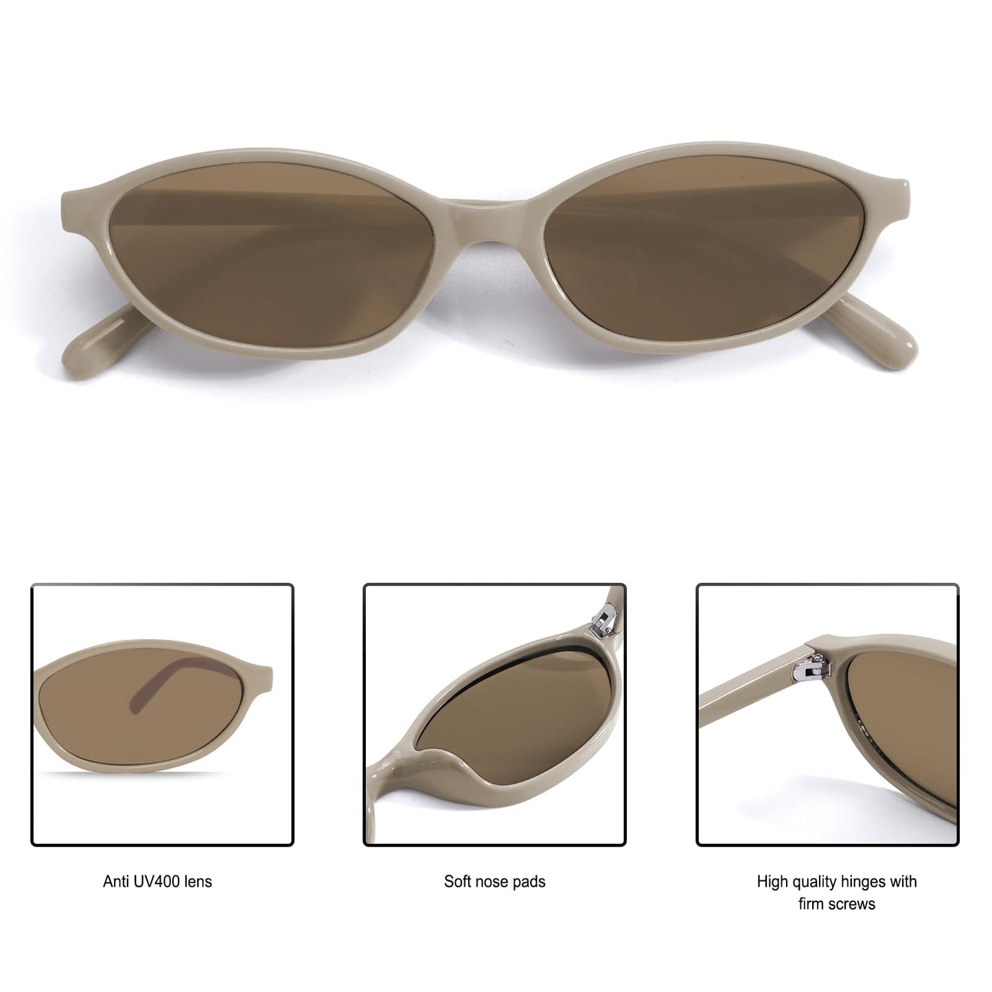 GUVIVI Retro Ovale Sonnenbrille für Damen Chic Cat Eye 90er Jahre Sonnenbrille Leichte Schmale Sonnenbrille Trendiger UV-Schutz Sonnenbrille