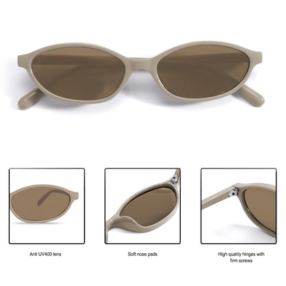 GUVIVI Retro Ovale Sonnenbrille für Damen Chic Cat Eye 90er Jahre Sonnenbrille Leichte Schmale Sonnenbrille Trendiger UV-Schutz Sonnenbrille