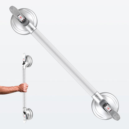 15-Inch Shower Handle - Upgraded Grab Bar with Strong Suction Cups for Bathtub & Shower Safety, Ideal for Seniors, Elderly, Disabled -Silver
