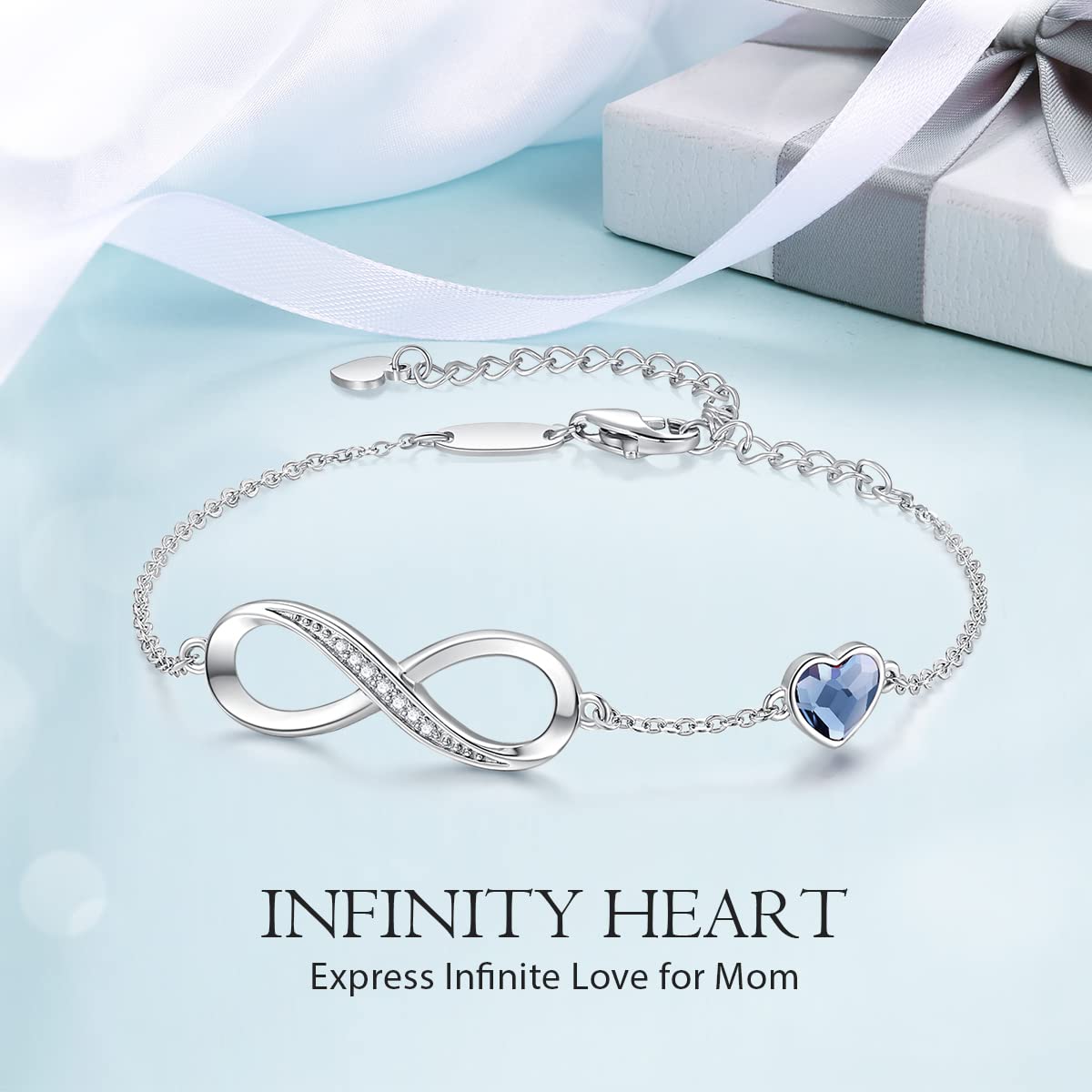 CDE Valentinstagsgeschenk Infinity Herz Geburtsstein Charm Gliederarmband für Damen 925 Sterling Silber Verstellbares Muttertags- Weihnachtsgeschenk Jubiläums- Geburtstags-Schmuck für Ehefrau Freundin Sie