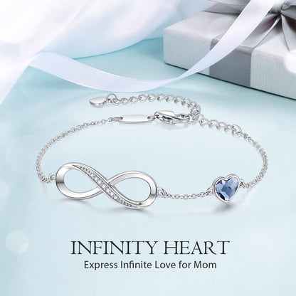 CDE Valentinstagsgeschenk Infinity Herz Geburtsstein Charm Gliederarmband für Damen 925 Sterling Silber Verstellbares Muttertags- Weihnachtsgeschenk Jubiläums- Geburtstags-Schmuck für Ehefrau Freundin Sie