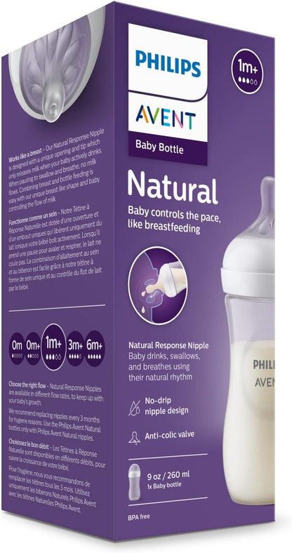 Philips Avent Natural Baby Bottle with Natural Response Nipple (Medium Flow,Flow 3), 9oz, SCY903/01