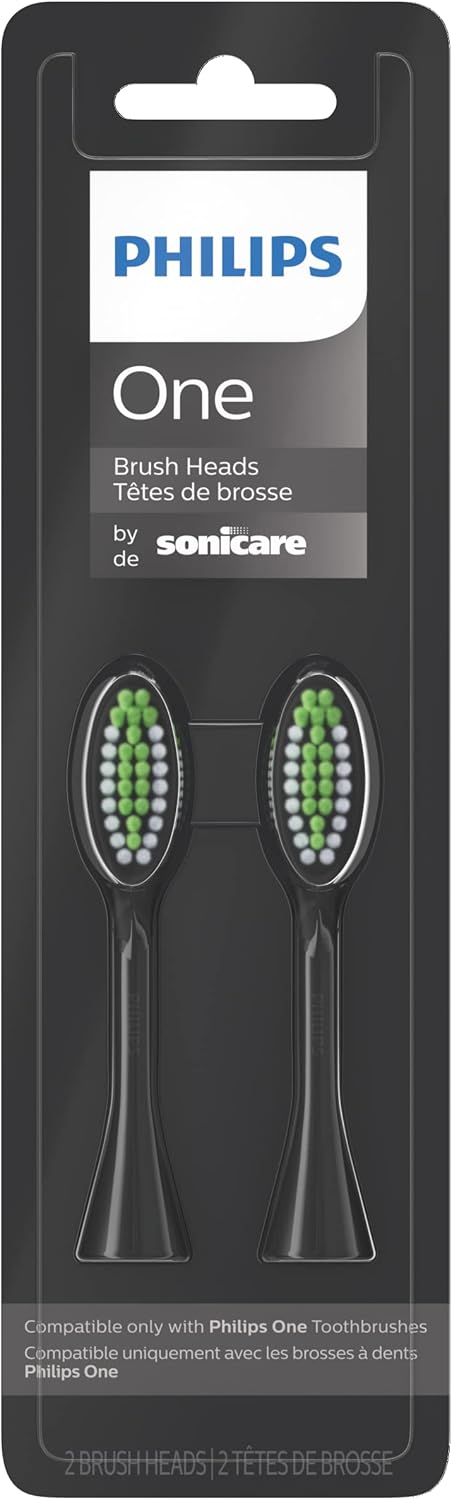 Philips One by Sonicare Ersatzbürstenköpfe, 2er-Pack, Schwarz, Kompatibel mit Philips One elektrische Zahnbürste, BH1022/06