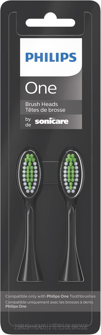 Philips One by Sonicare Ersatzbürstenköpfe, 2er-Pack, Schwarz, Kompatibel mit Philips One elektrische Zahnbürste, BH1022/06