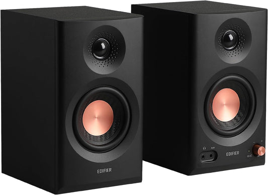 Edifier MR3 Powered Studio Monitor Speakers, Hi-Res Audio Certified Bluetooth V5.4 Active Bookshelf Speaker, 2.0 Computer with Headphone Output RCA AUX Balanced TRS Input (Black)