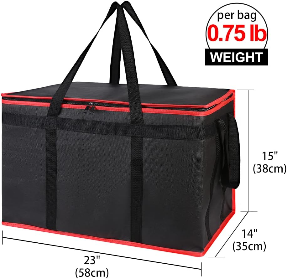 Bodaon Isolierte Essensliefertasche - Warm- & Kalthaltetransporttasche, Catering/Doordash Pizzawärmer, Einkaufstasche, Kühltasche für Partys (Schwarz-Rot, 1 St.), Ideal für den Transport warmer Speisen