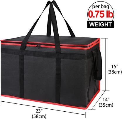 Bodaon Isolierte Essensliefertasche - Warm- & Kalthaltetransporttasche, Catering/Doordash Pizzawärmer, Einkaufstasche, Kühltasche für Partys (Schwarz-Rot, 1 St.), Ideal für den Transport warmer Speisen