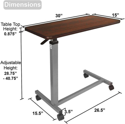 Vaunn Medical Cart Pneumatic Adjustable Overbed Table with Wheels – Rolling Bedside Table for Hospital, Portable Standing Cart & Laptop Desk for Bed, Couch, Wheelchair