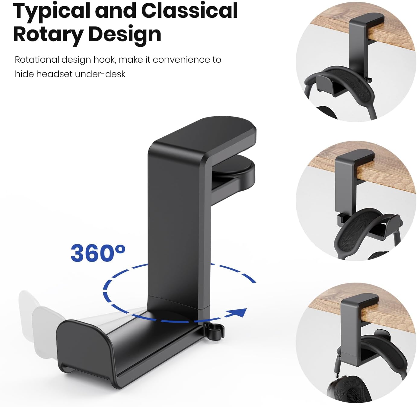 PC Gaming Headset Kopfhörerhakenhalterung, Kopfhörerständer mit verstellbarer und drehbarer Armklemme, Untertischdesign, universelle Passform, integrierter Kabelclip-Organizer EURPMASK