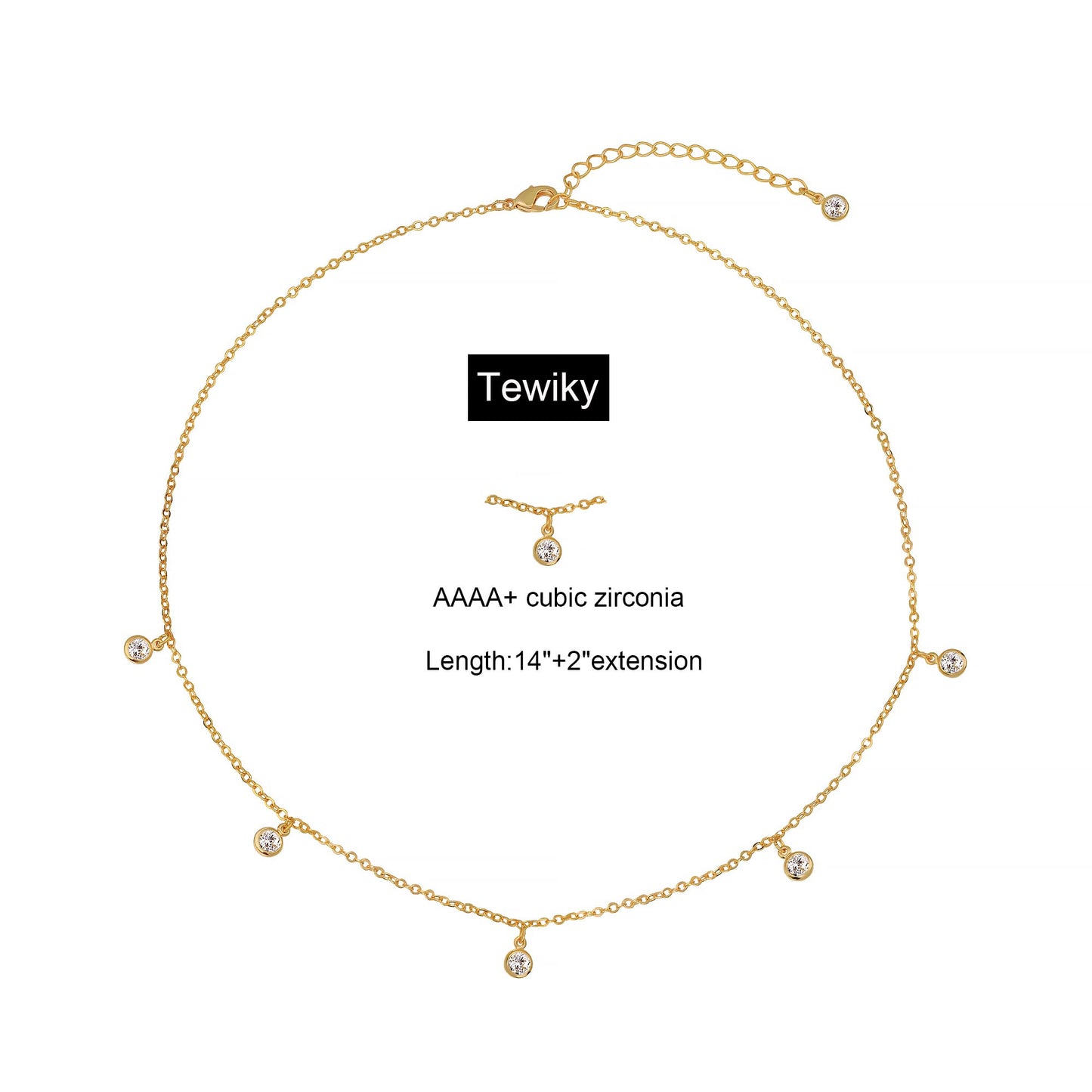 Tewiky Dainty 14k Gold Plated/Silver Cubic Zirconia Necklaces for Women, Simple CZ Jewelry Necklaces Trendy Gifts