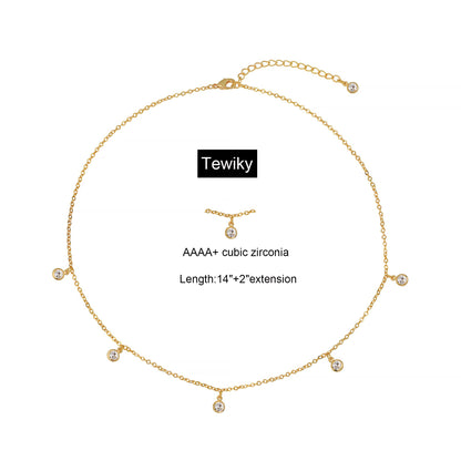 Tewiky Dainty 14k Gold Plated/Silver Cubic Zirconia Necklaces for Women, Simple CZ Jewelry Necklaces Trendy Gifts