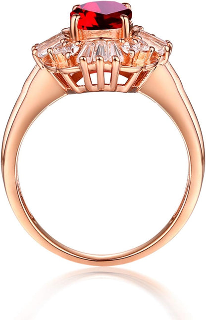 Aienid 18Ct Rose Gold Womens Ring Custom Oval Ruby Flower Shape with Diamond Wedding Rings for Women