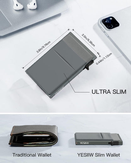 YESIIW Minimalistisches Pop-up-Kartenetui für Herren, RFID-blockierend | Schlankes Visitenkartenetui mit Geldfach | Aluminium-Metall-Bankkartenetui für Scheine, Münzen und Debitkarten