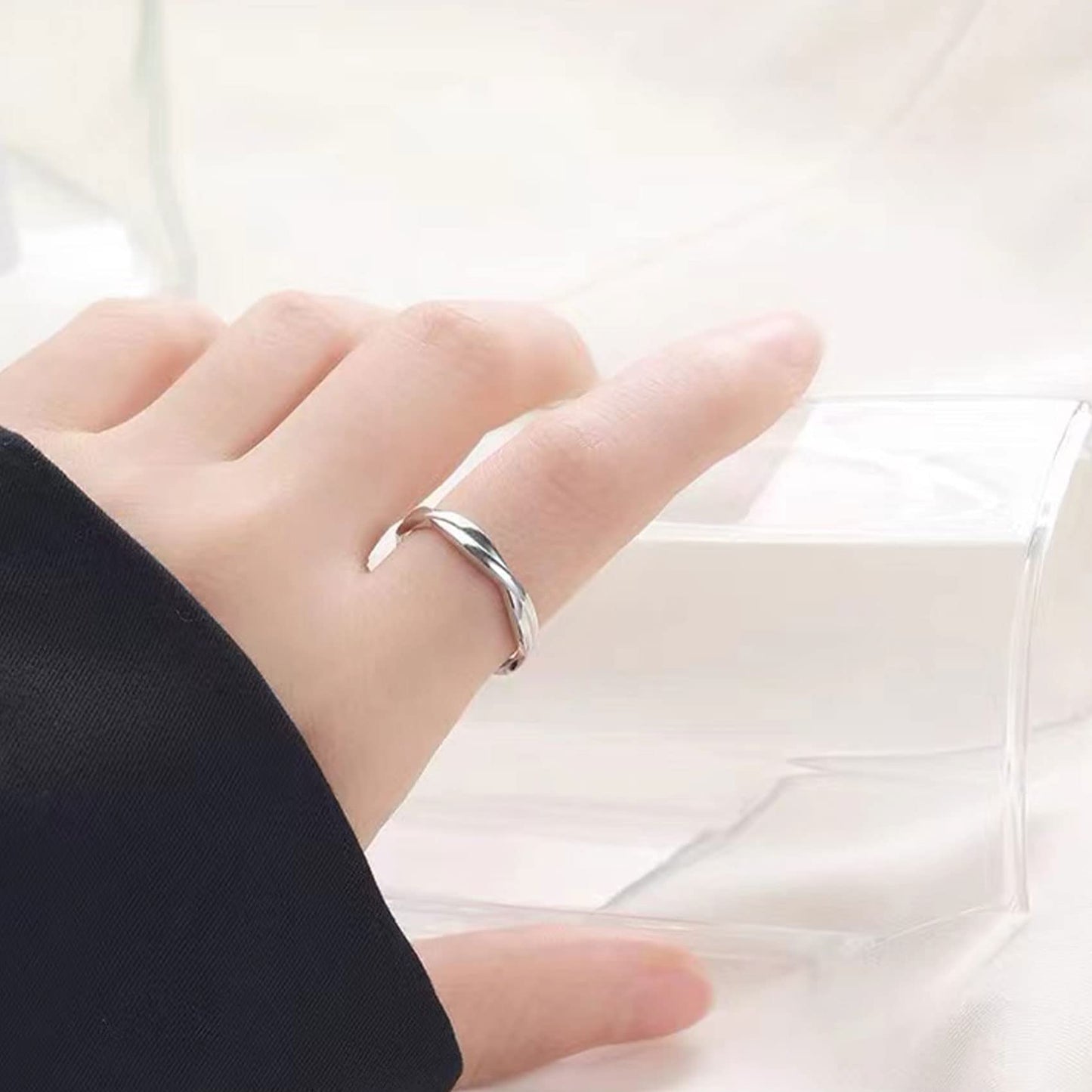 OOOPEL Sterlingsilber Verstellbarer Ring S925 Silberringe für Frauen Zirkonia Twist Liebesknoten Zarter Ring Silber Minimalistischer Offener Fingerring Silber Daumen Sterlingsilberring