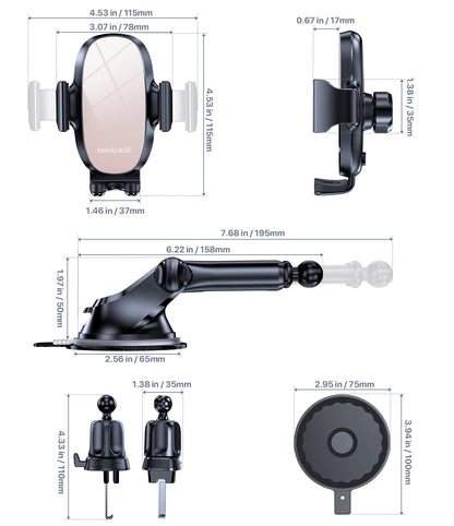 Miracase Car Phone Mount, [Upgraded Strong Military Grade Suction Cup] Long Arm Phone Holder for Car Dashboard Windshield Vent, Hands Free Cell Phone Holder Compatible with All Mobile Phones
