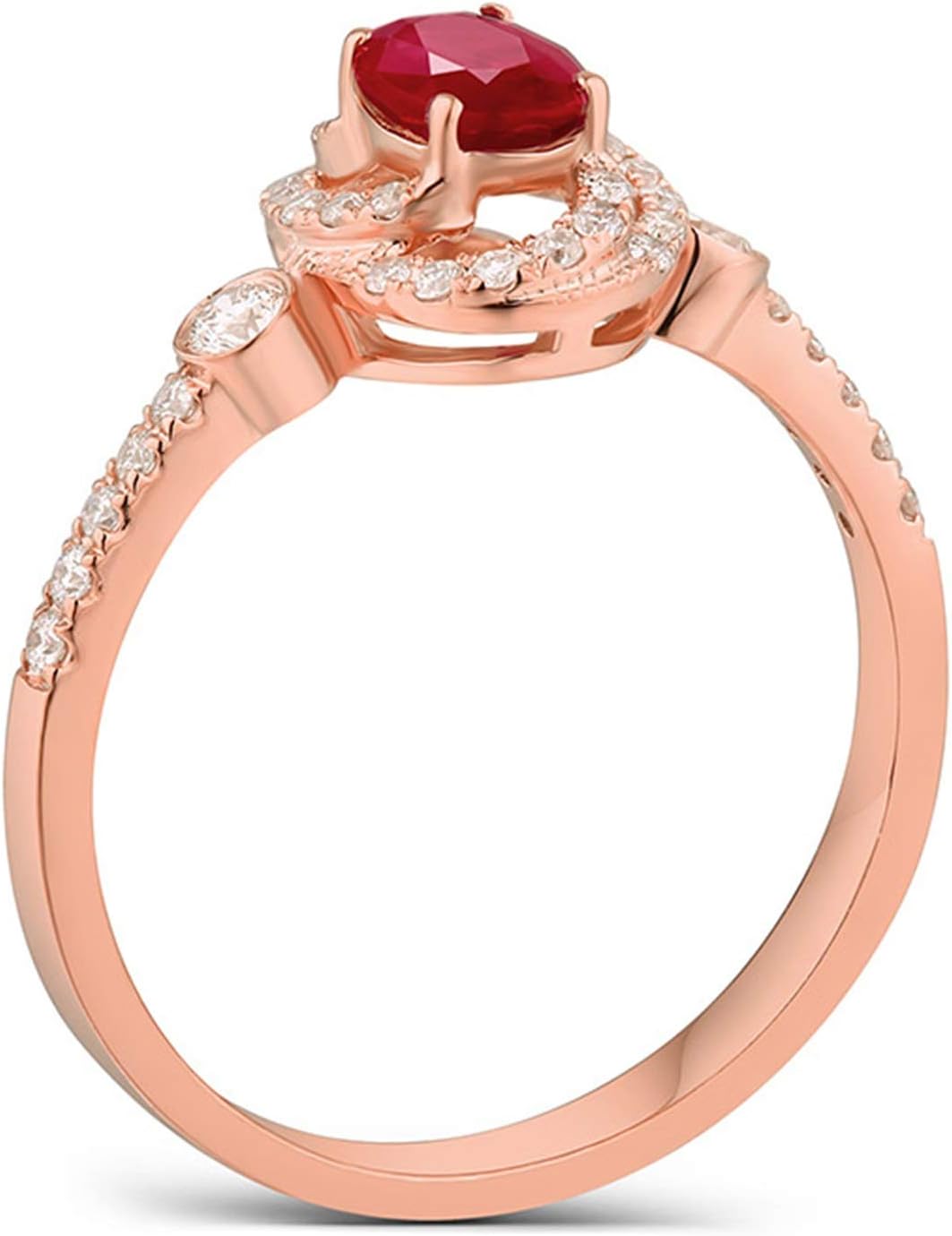Aienid 18Ct Rose Gold Diamond Engagement Rings Women Oval Ruby with Diamond Engagement Ring for Her