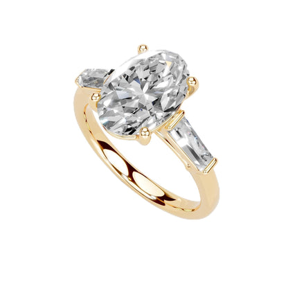 Oval Cut Lab Grown Diamond IGI Certified 4 Prong Baguette Accent Engagement Anniversary Wedding Ring in 14K Gold, Platinium for Women (1.0-5.0 Ct, F-G Color, VS1-VS2 Clarity)