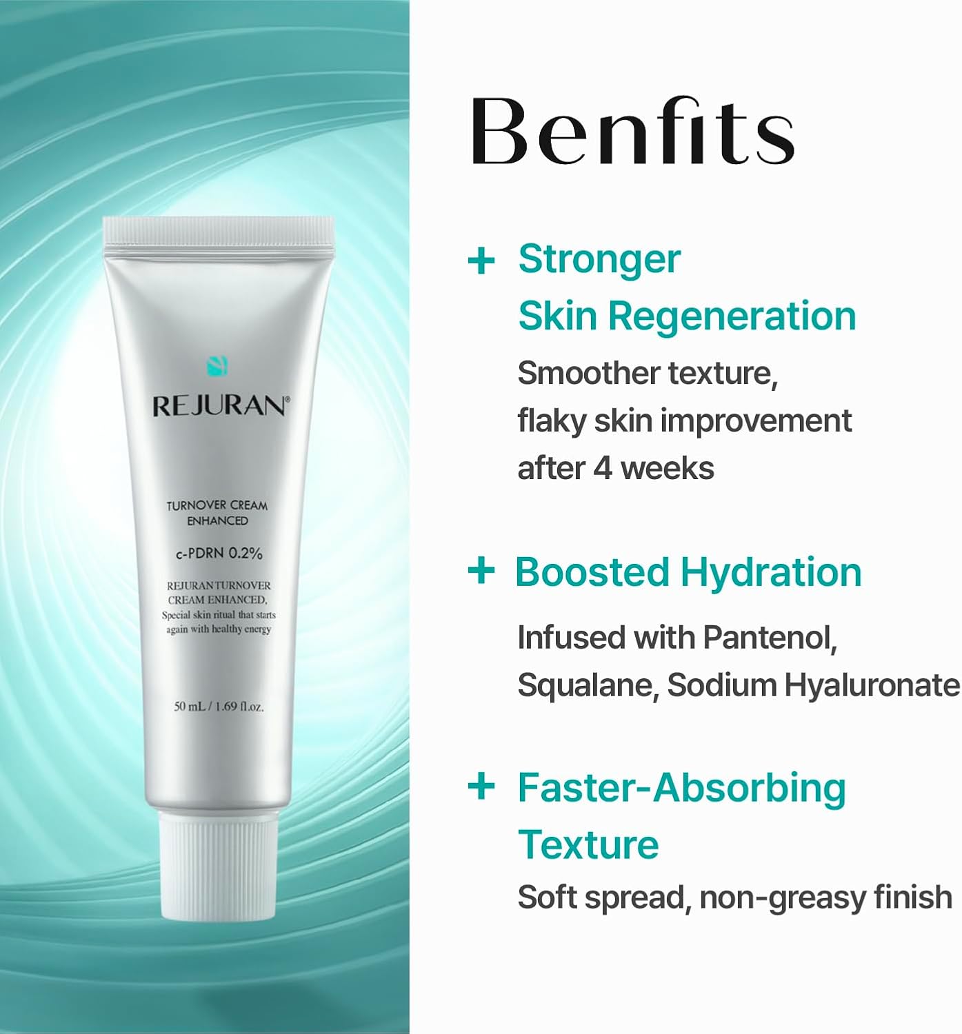 REJURAN Turnover Cream Enhanced, Dot Pdrn Salmon Dna Pdrn Face Moisturizer For Regeneration, 1.69 Fl Oz (Pack Of 1)