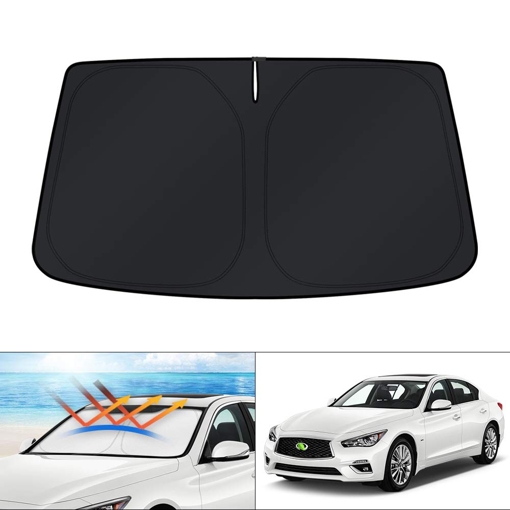 KUST Windshield Sun Shade for 2017-2026 Tesla Model Y/Model 3 Sunshade Accessories (Fit 2025-2026 Model Y Juniper / 2024 Model 3 Highland) Upgraded Foldable Sunshade, Blocks UV Rays Keep Car Cool