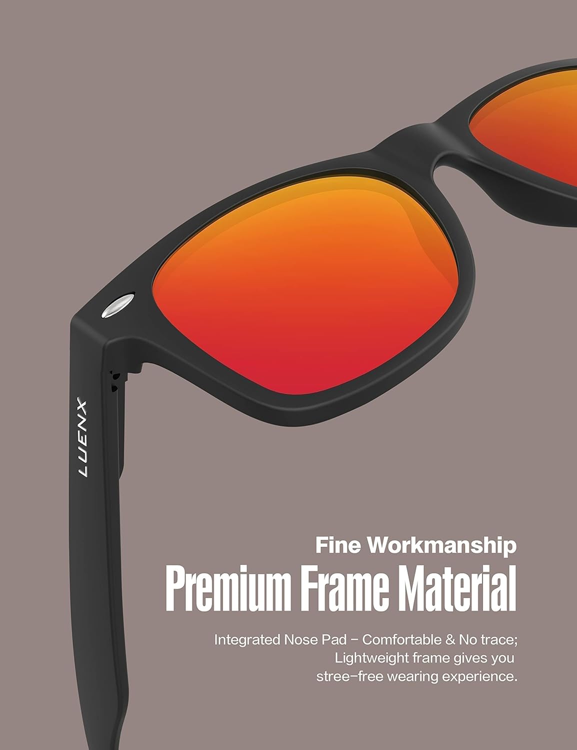 LUENX Polarisierte Sonnenbrillen für Herren und Damen, quadratische Fassung – UV-400-Schutz, 54 mm