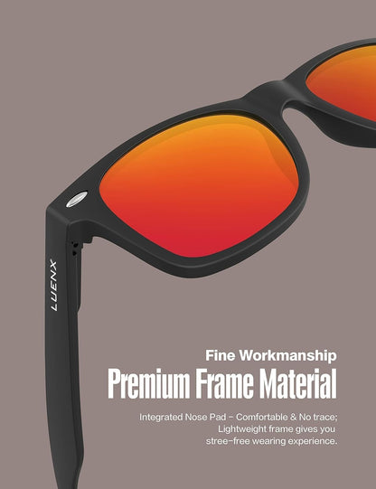 LUENX Polarisierte Sonnenbrillen für Herren und Damen, quadratische Fassung – UV-400-Schutz, 54 mm
