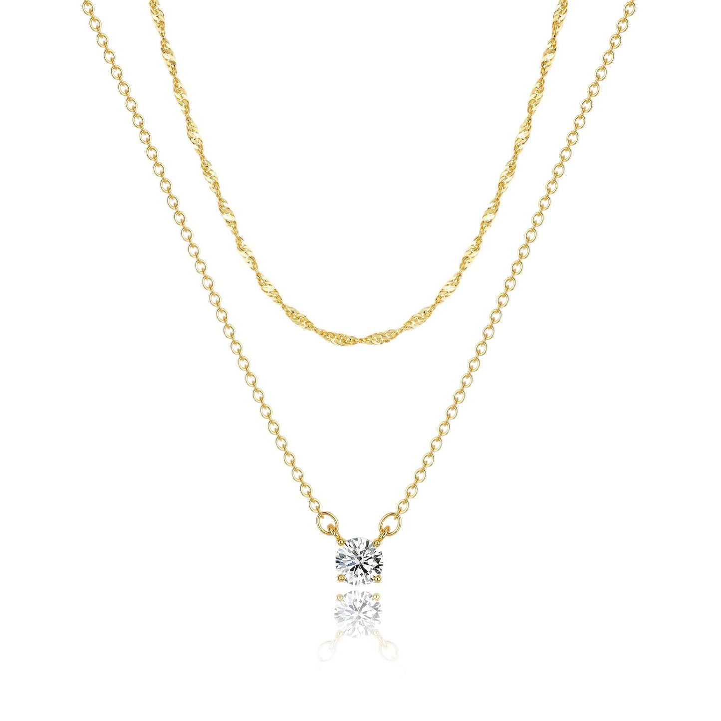 Tewiky Dainty 14k Gold Plated/Silver Cubic Zirconia Necklaces for Women, Simple CZ Jewelry Necklaces Trendy Gifts