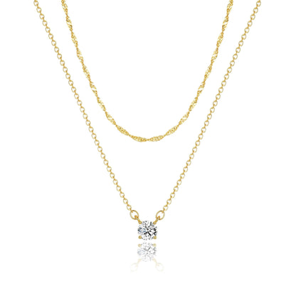Tewiky Dainty 14k Gold Plated/Silver Cubic Zirconia Necklaces for Women, Simple CZ Jewelry Necklaces Trendy Gifts