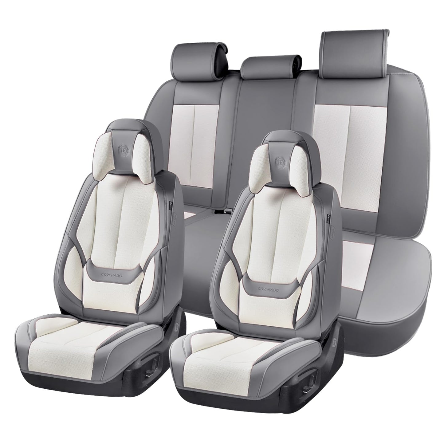 Coverado Car Seat Covers 5 Pieces, Full Set Universal Seat Covers for Cars, Waterproof Nappa Leather Auto Seat Protectors with Head Pillow, Car Interiors Fit for Most Sedans SUV Pick-up Truck, Black