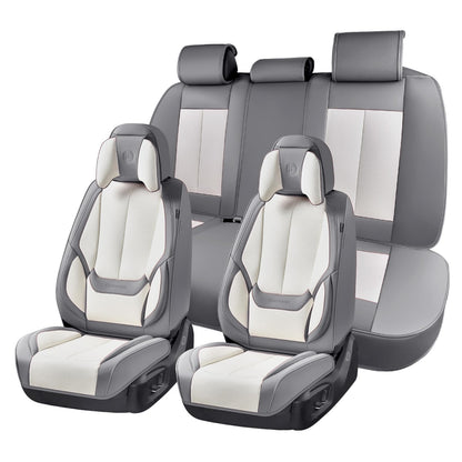 Coverado Car Seat Covers 5 Pieces, Full Set Universal Seat Covers for Cars, Waterproof Nappa Leather Auto Seat Protectors with Head Pillow, Car Interiors Fit for Most Sedans SUV Pick-up Truck, Black