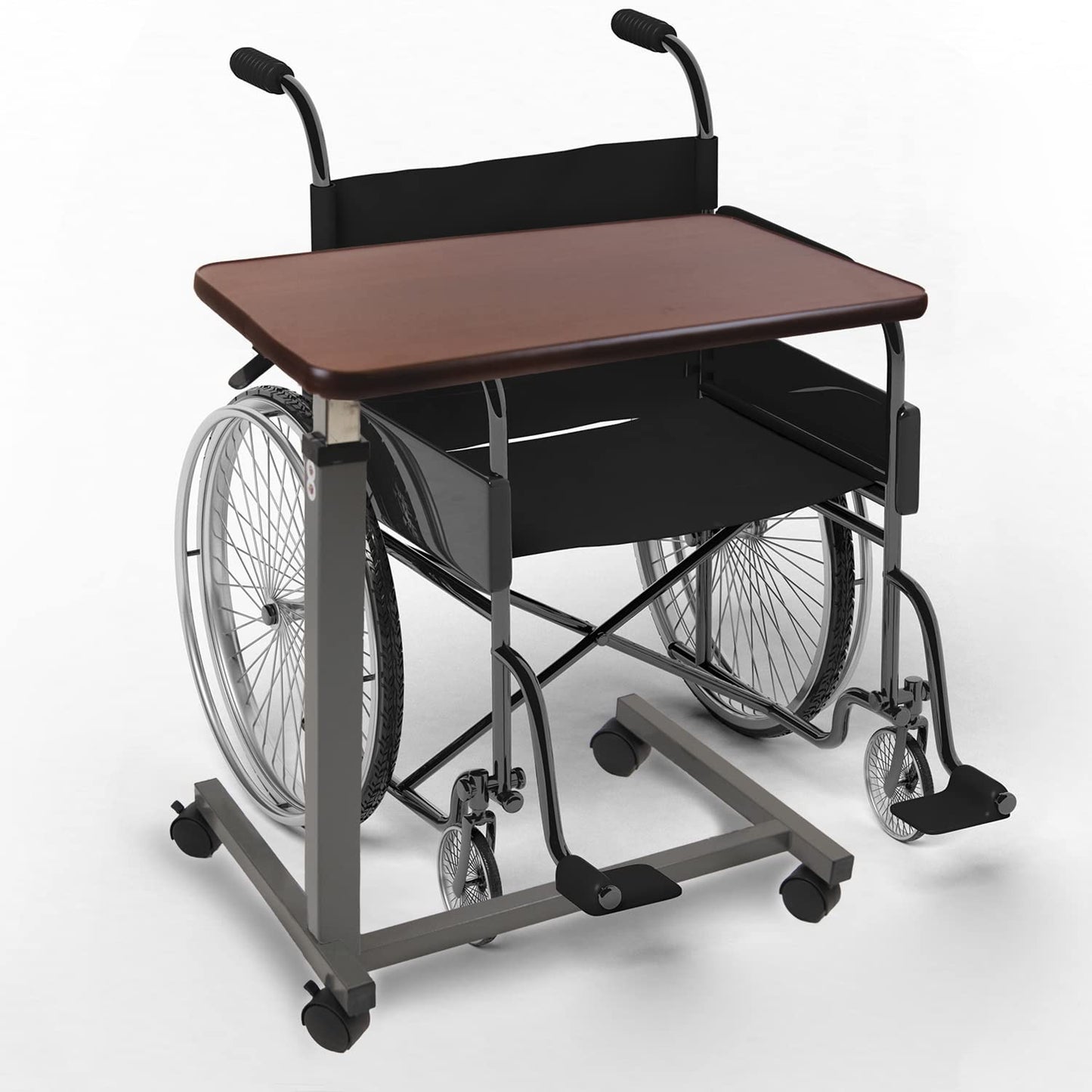 Vaunn Medical Cart Pneumatic Adjustable Overbed Table with Wheels – Rolling Bedside Table for Hospital, Portable Standing Cart & Laptop Desk for Bed, Couch, Wheelchair
