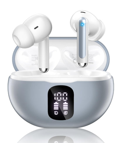 Wireless Earbuds, Bluetooth 5.4 Headphones with 50H Playback, Deep Bass Stereo Ear Buds Clear Calls with LED Power Display, Wireless Headphones with Noise Cancelling Mic for Phone/Laptop, Carbon black