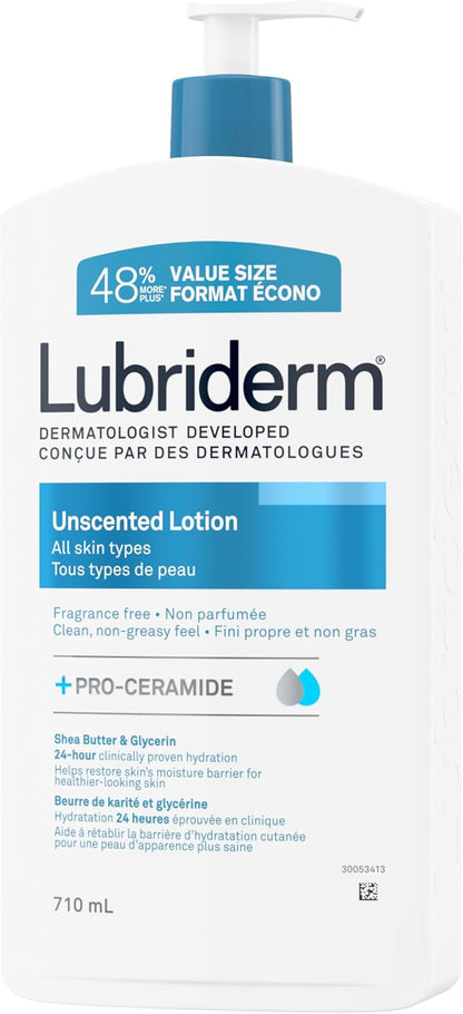 Lubriderm Ungeduftete Lotion, Sheabutter und Glycerin, Trockene Haut, Hand-, Gesichtsfeuchtigkeitspflege, Ohne Duftstoffe, 710ml